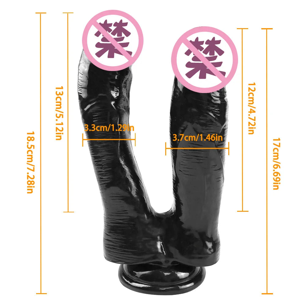 Realistic Double Ended Dildo Sex Toy for Women or Couples Dual Sided Headed Penetration Dong Device with Simulated Penile Sucker