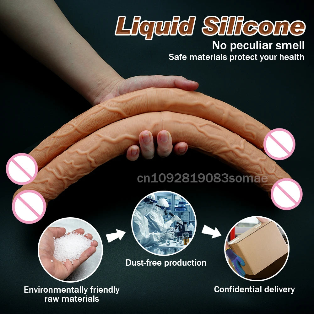 Dual-Ended Dildo for Women -Flexible Realistic Double Penetration Adult Toy, Soft Waterproof Phallus for Vaginal Anal Stimulatio