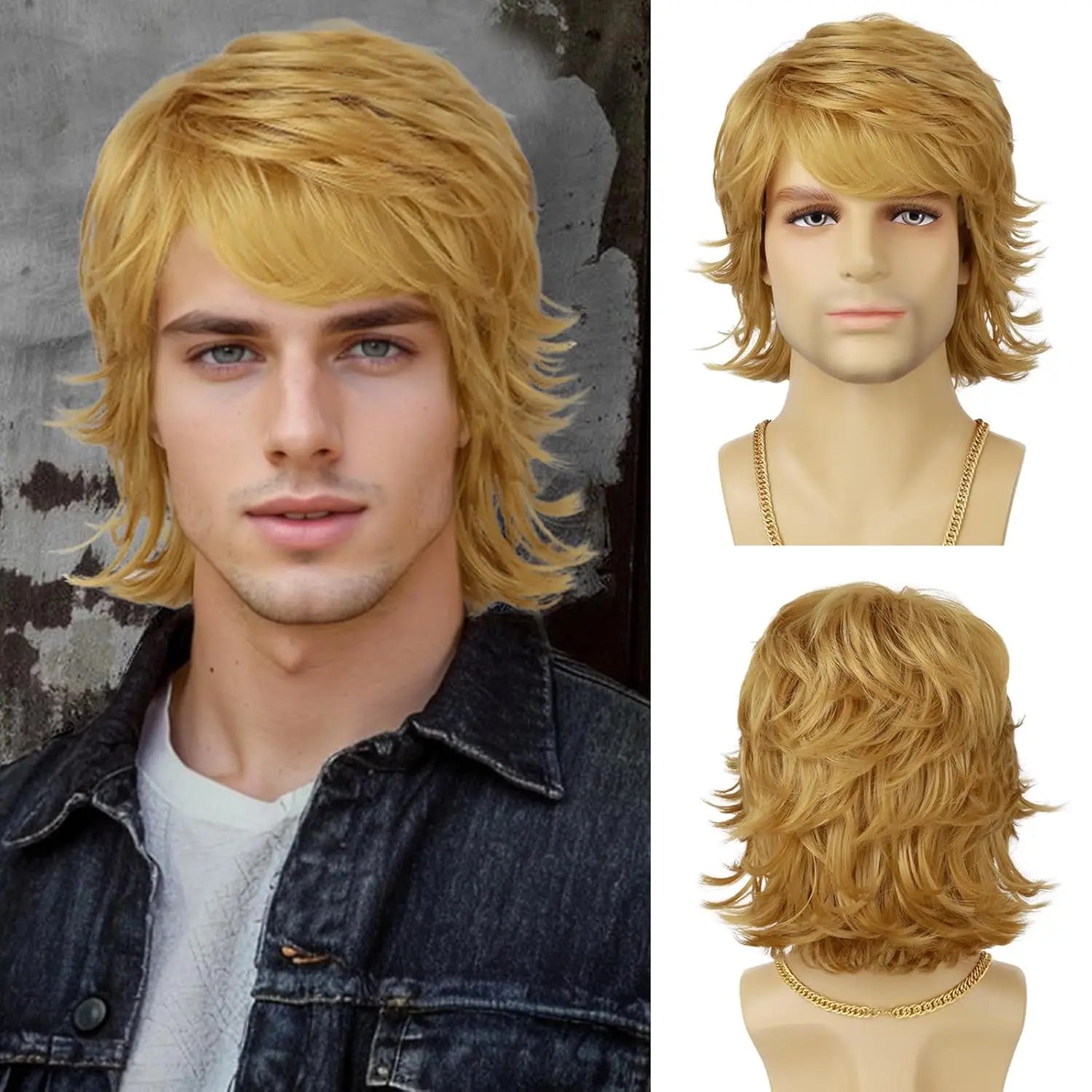 Synthetic Mens Hair Wig Short Blonde Layered Heat Resistant Wigs for Male Daily Party Cosplay Costume Halloween Use