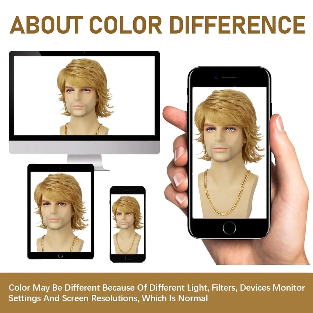 Synthetic Mens Hair Wig Short Blonde Layered Heat Resistant Wigs for Male Daily Party Cosplay Costume Halloween Use