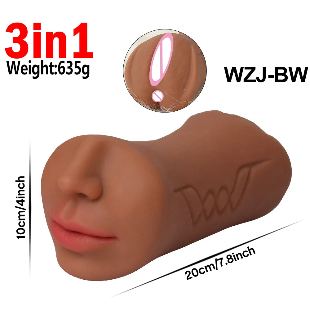 Pocket Pussy Male Masturbator with Lifelike Face 3 in 1 Sex Doll with Realistic Textured Mouth Vagina and Tight Anus Masturbator
