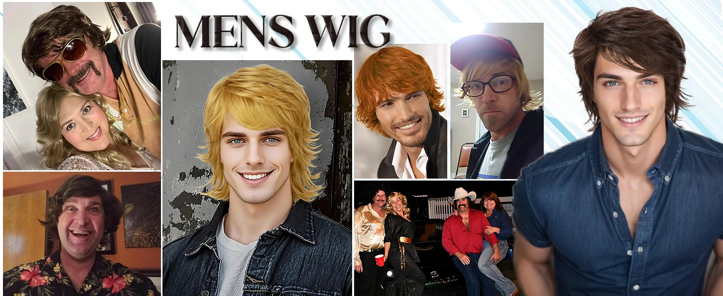 Synthetic Mens Hair Wig Short Blonde Layered Heat Resistant Wigs for Male Daily Party Cosplay Costume Halloween Use