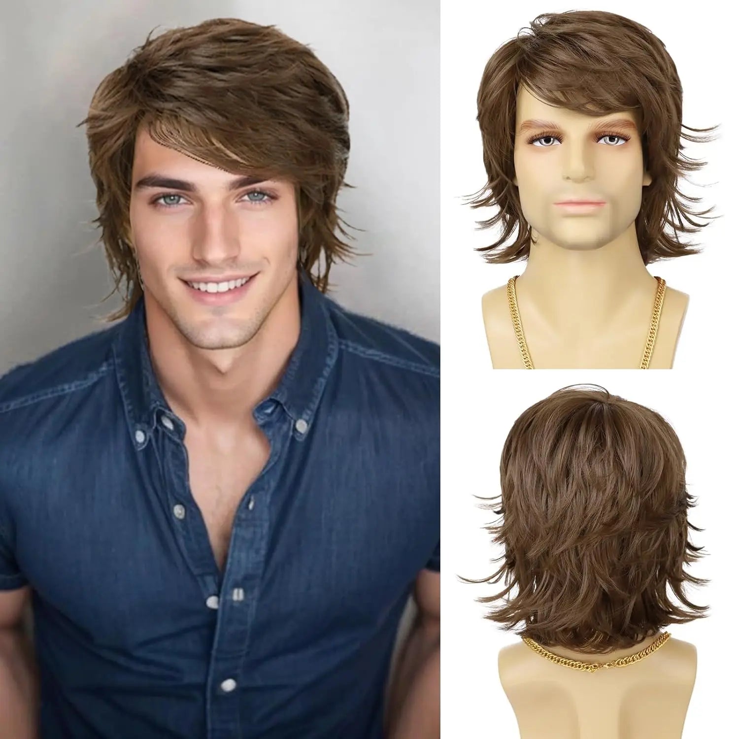 Synthetic Mens Hair Wig Short Blonde Layered Heat Resistant Wigs for Male Daily Party Cosplay Costume Halloween Use