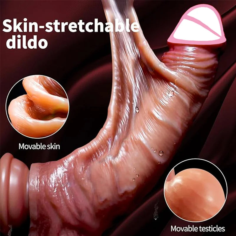 Realistic dildo for Women–No Vibration, Soft Skin&Sliding Foreskin,Movable Testicles dick for Vaginal Stimulation,Women Sex Toys