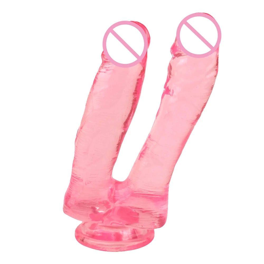 Realistic Double Ended Dildo Sex Toy for Women or Couples Dual Sided Headed Penetration Dong Device with Simulated Penile Sucker