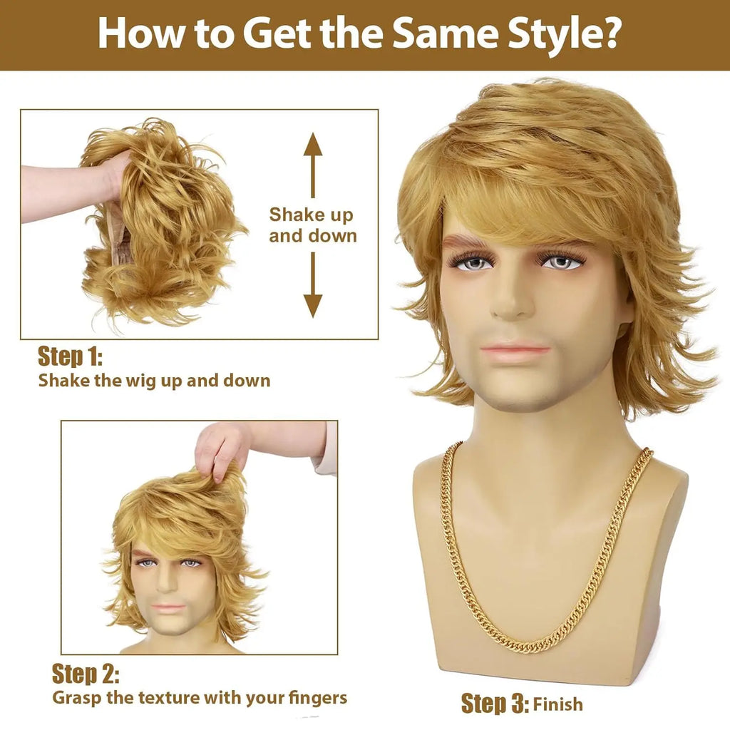 Synthetic Mens Hair Wig Short Blonde Layered Heat Resistant Wigs for Male Daily Party Cosplay Costume Halloween Use