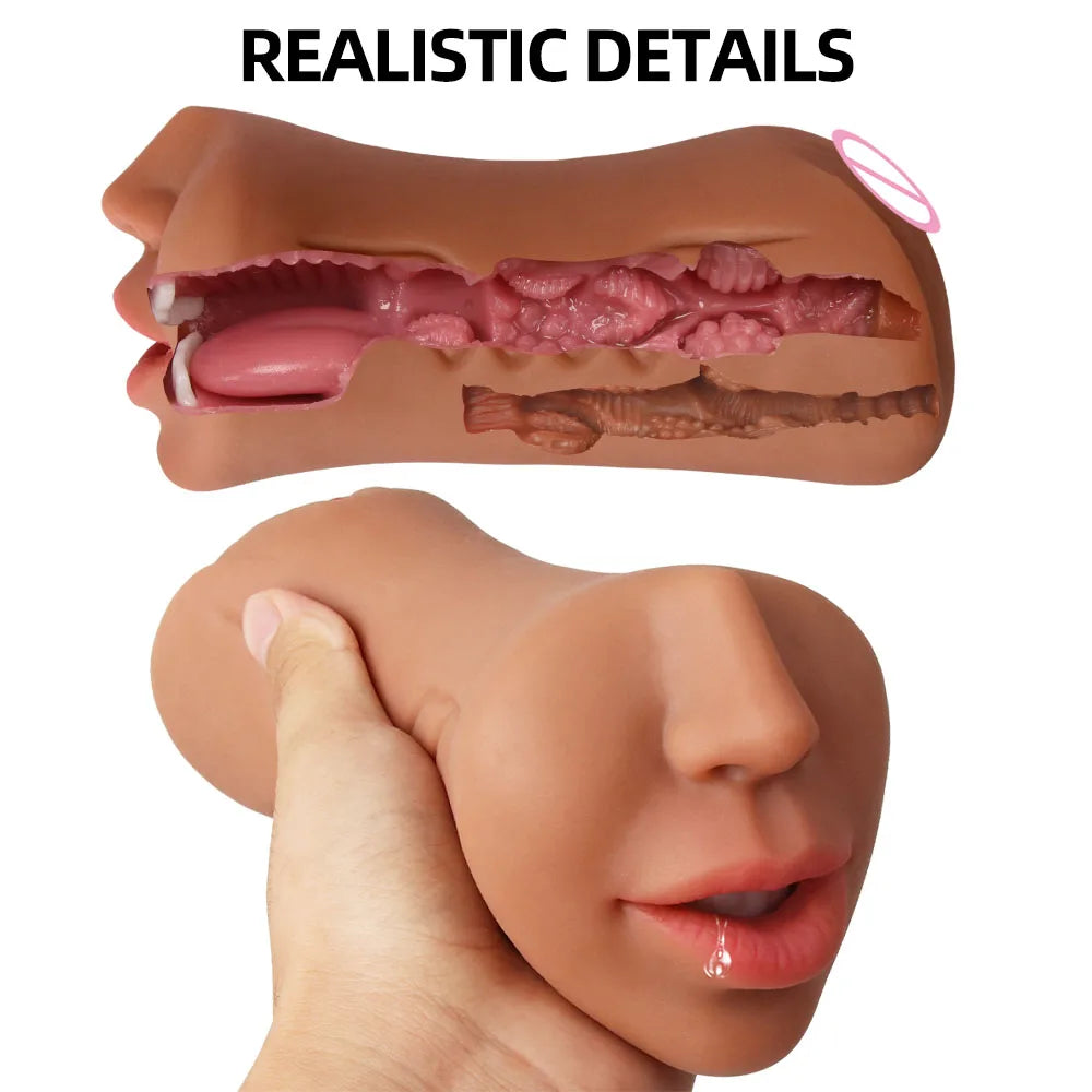 Pocket Pussy Male Masturbator with Lifelike Face 3 in 1 Sex Doll with Realistic Textured Mouth Vagina and Tight Anus Masturbator