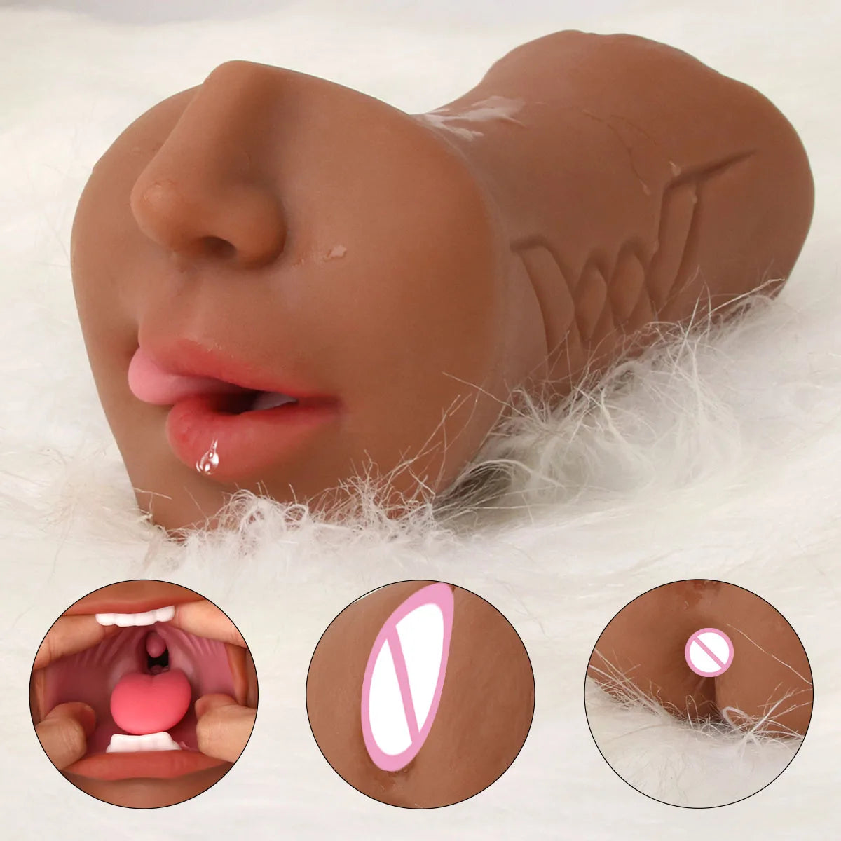 Pocket Pussy Male Masturbator with Lifelike Face 3 in 1 Sex Doll with Realistic Textured Mouth Vagina and Tight Anus Masturbator