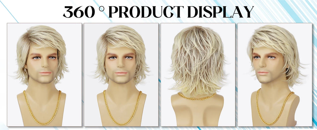 Synthetic Mens Hair Wig Short Blonde Layered Heat Resistant Wigs for Male Daily Party Cosplay Costume Halloween Use