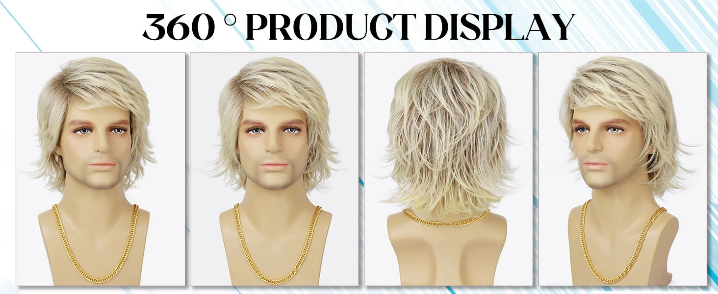 Synthetic Mens Hair Wig Short Blonde Layered Heat Resistant Wigs for Male Daily Party Cosplay Costume Halloween Use