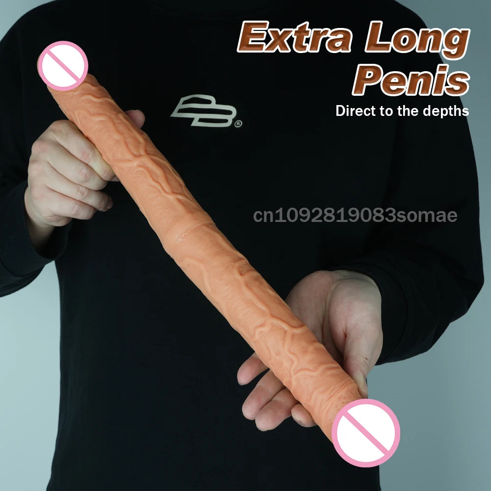 Dual-Ended Dildo for Women -Flexible Realistic Double Penetration Adult Toy, Soft Waterproof Phallus for Vaginal Anal Stimulatio