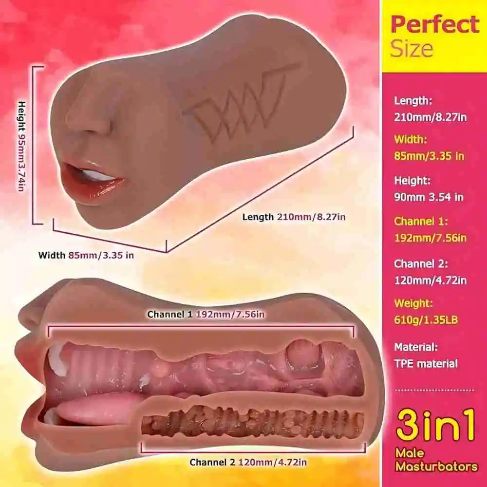 Pocket Pussy Male Masturbator with Lifelike Face 3 in 1 Sex Doll with Realistic Textured Mouth Vagina and Tight Anus Masturbator